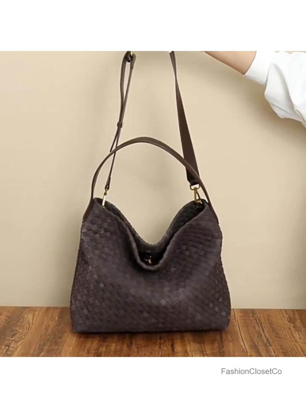 Faux Suede Woven Tote Bag Women Hobo Shoulder Purse Roomy Vegan Handbag - Picture 6 of 6